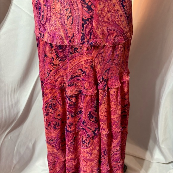 Jones Wear Maxi Pink Layers Chiffon Bias Cut Paisley Print Dress Sz:12 Y2K - Picture 7 of 10
